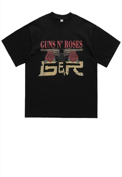 Guns and roses t-shirt retro floral tee rocker top in white