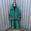 Festival stripe fleece joggers zebra pants handmade zigzag faux fur raver trousers premium party overalls in green black