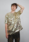 Gold sequin top luxury embellished tee embroidered t-shirt