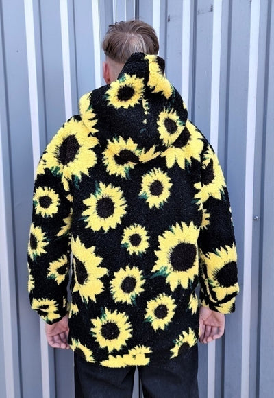 Sunflower fleece hoodie daisy print floral bomber jacket