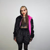 Embellished fleece track jacket black reversible bomber two sided glitter tracksuit pink luminous festival coat shiny overcoat fluffy top