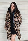 Leopard fleece coat animal print long jacket in brown