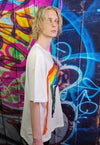 Rainbow t-shirt pride top reworked thread gay tee in white