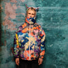 Tie-dye paisley bomber handmade detachable bandanna puffer devil horn jacket skeleton print coat reversible jacket in rainbow orange blue