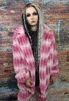 Tie-dye fleece coat handmade 2in1 hooded trench jacket red