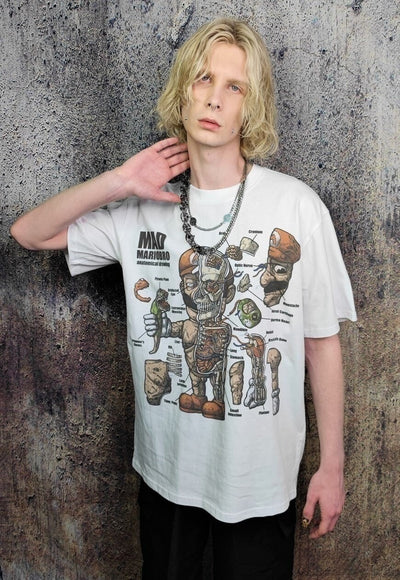 Super Mario t-shirt grunge tee anatomy retro top in white