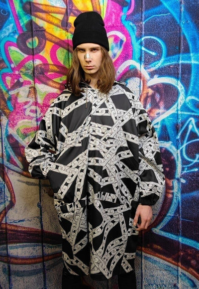 Chain print jacket handmade barbered wire windbreaker black