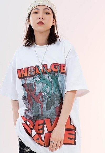 Devil print t-shirt punk tee Gothic game top in White