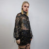 Transparent sequin top gold embellished mesh sweatshirt sheer blouse grunge catwalk jumper party see-through top festival glitter tee black