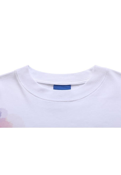 Water colour print t-shirt abstract tee paint top in white