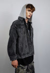 Hooded denim jacket faded gorpcore jean coat in washed grey