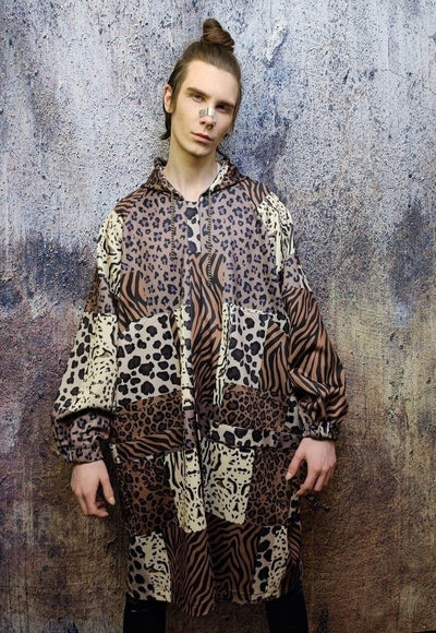 Leopard chain jacket handmade animal print windbreaker brown