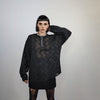 Mesh top long sleeve transparent jumper see-through gothic sweatshirt crotchet t-shirt in black