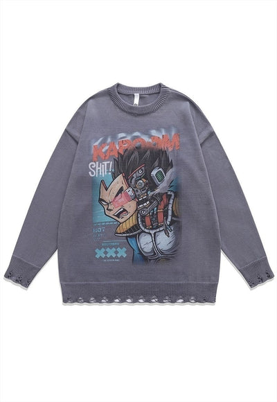 Anime sweater knit distressed jumper Dragon ball top cream