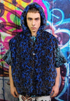 Leopard fleece jacket retro detachable sleeves jacket blue