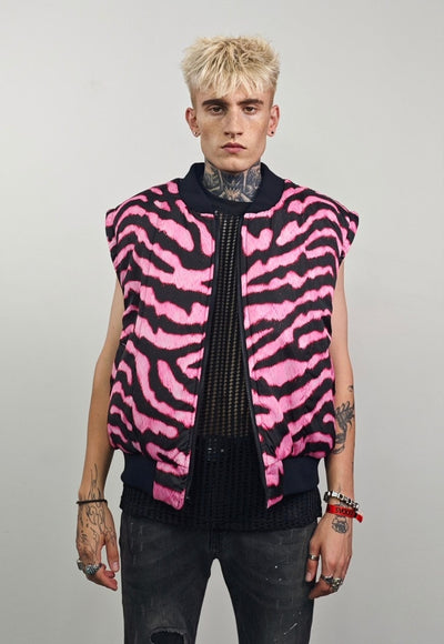 Striped varsity jacket red tie-dye zebra reversible bomber