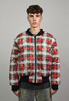 Tartan check varsity jacket red tie-dye reversible bomber