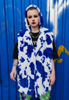 Cow fleece coat handmade 2 in 1 animal print jacket in blue