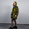 Sunflower fleece coat daisy trench floral pattern overcoat detachable sleeves rave bomber festival party jacket custom peacoat yellow black