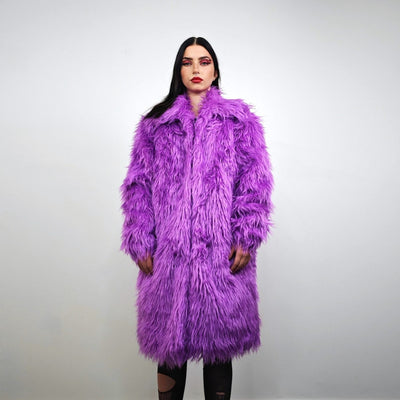 Purple haze faux fur coat long fuzzy lilac jacket Eras trench festival fluffy violet overcoat party lavender bomber neon shaggy rave mac