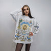 Jesus sweatshirt saint print top thin Christian jumper religious pattern sweater psychedelic pullover God worshipper t-shirt in grey