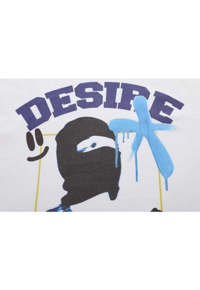 Desire slogan t-shirt balaclava print tee grunge top white