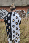 Floral fleece coat handmade daisy trench jacket white black