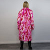 Faux fur long striped coat zebra trench neon raver bomber fluffy tie-dye winter fleece festival jacket burning man going out coat red pink