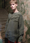 Distressed knitted sweater ripped premium jumper in green