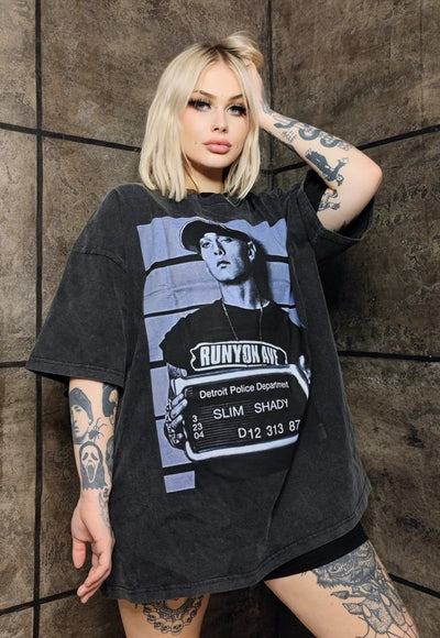 Rapper t-shirt premium vintage wash grunge hip-hop tee grey