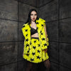 Star print coat yellow fauxfur geometric cropped bomber fluffy carnival fleece detachable sleeves festival jacket short psychedelic overcoat