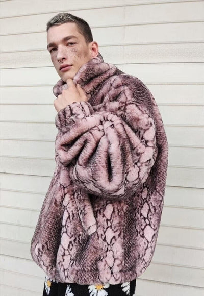 Python fleece jacket handmade snake fur bomber pastel pink