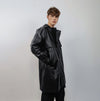 Mid length faux leather coat PU utility trench jacket gorpcore raver varsity going out rubbery high fashion gothic puffer in black