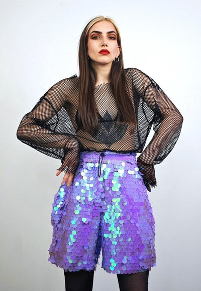 Purple sequin shorts mermaid trousers fantasy luminous pants