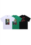 Saint print t-shirt psychedelic tee religion top in green