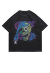 Skeleton print t-shirt skull tee grunge raver top in grey