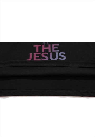 Jesus print t-shirt God graffiti retro tee Gothic top Black