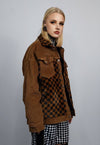 Checked velvet jacket SKA fleece patch bomber in brown