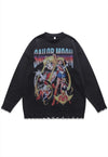 Sailor Moon sweater knitted distressed Anime jumper in grey