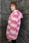 Tie-dye fleece coat handmade 2in1 hooded trench jacket red