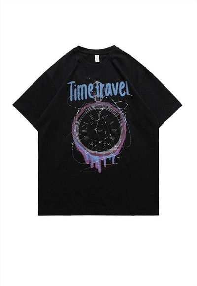 Time travel t-shirt retro clock print tee grunge top white