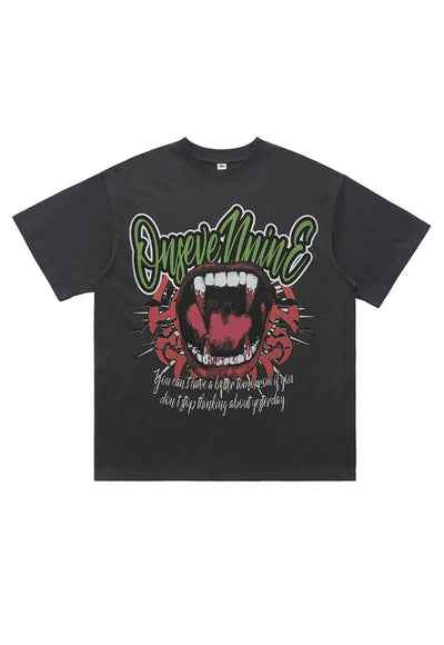 Vampire t-shirt fang print tee grunge rocker top in black