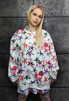 Sea life varsity jacket Ocean print bomber skater coat white