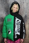 Skeleton puffer split colour bomber jacket grunge varsity