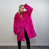 Neon faux fur longline coat shaggy trench bright raver bomber fluffy winter fleece festival jacket burning man coat in fuchsia pink