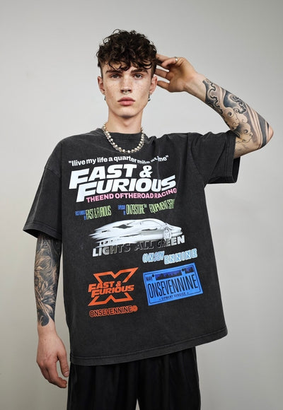 Racing t-shirt motorsports tee fast & furious top acid grey