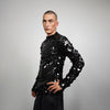 Long sleeve sequin embellished mesh top black body hugging luxury embroidered t-shirt luminous going out fancy dress jumper party pullover