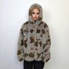 Faux fur cow coat fluffy cowhide trench jacket short shaggy animal print bomber festival varsity party fleece peacoat catwalk duffle brown