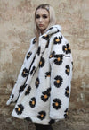 Floral fleece jacket handmade daisy trench coat in white