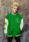 Pentagram patch varsity jacket college baseball bomber green